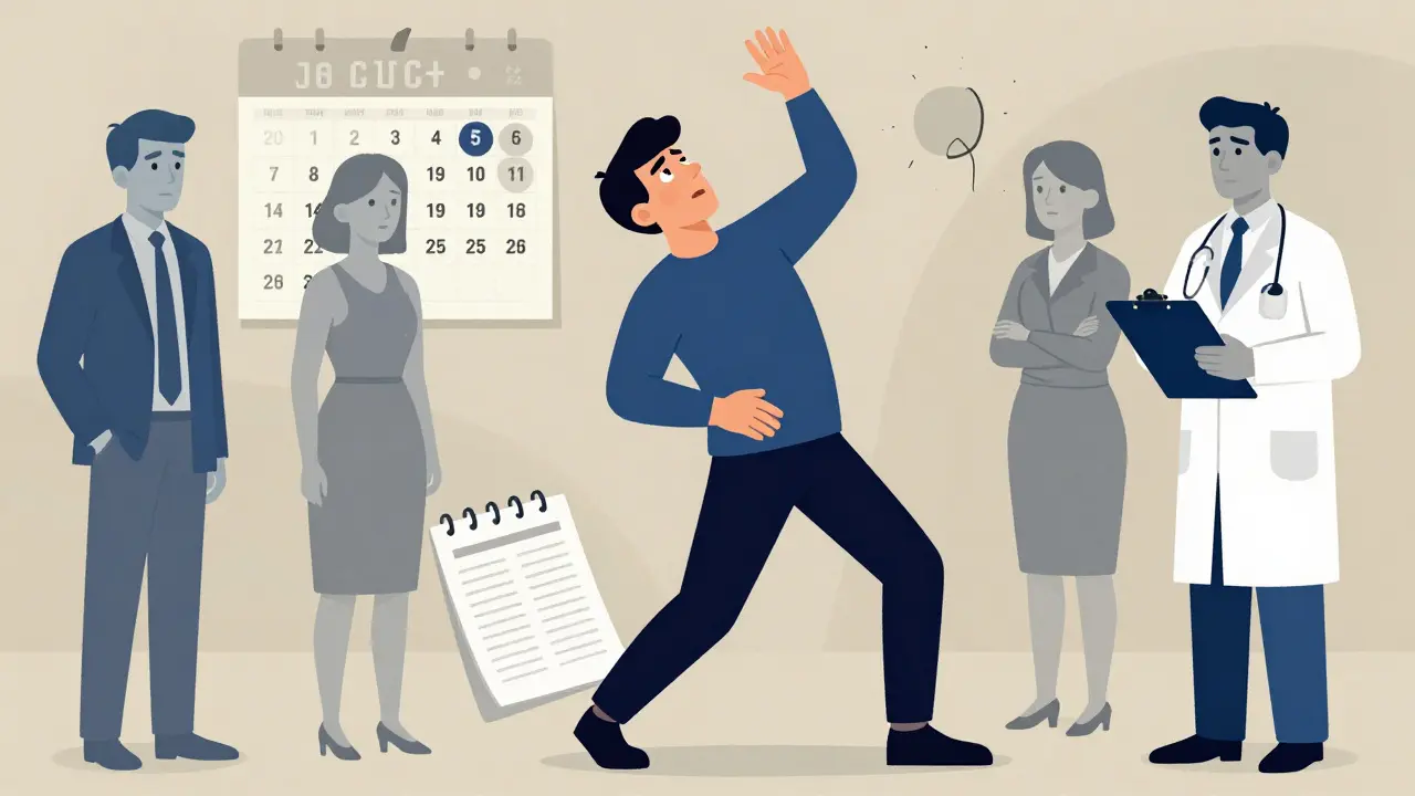 A person experiencing a seizure surrounded by observers, with a seizure diary and calendar in the background.