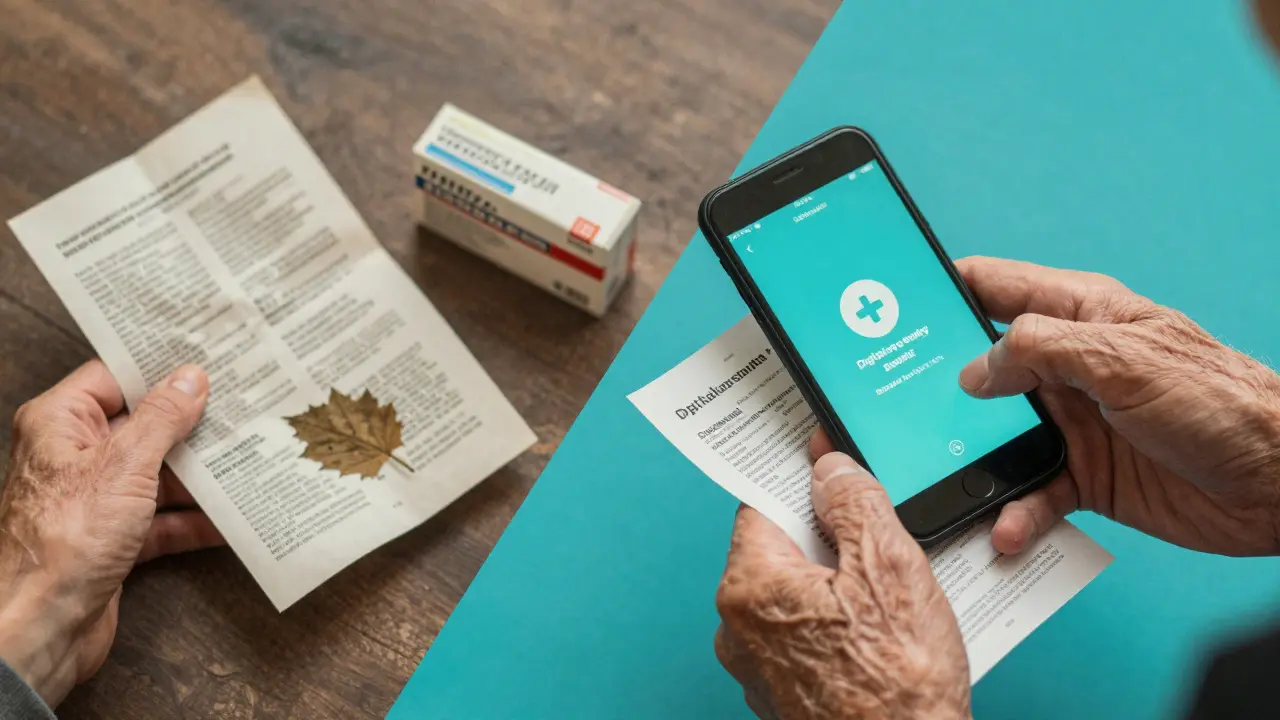 A contrast between a smartphone scan and a paper leaflet, symbolizing digital equity.