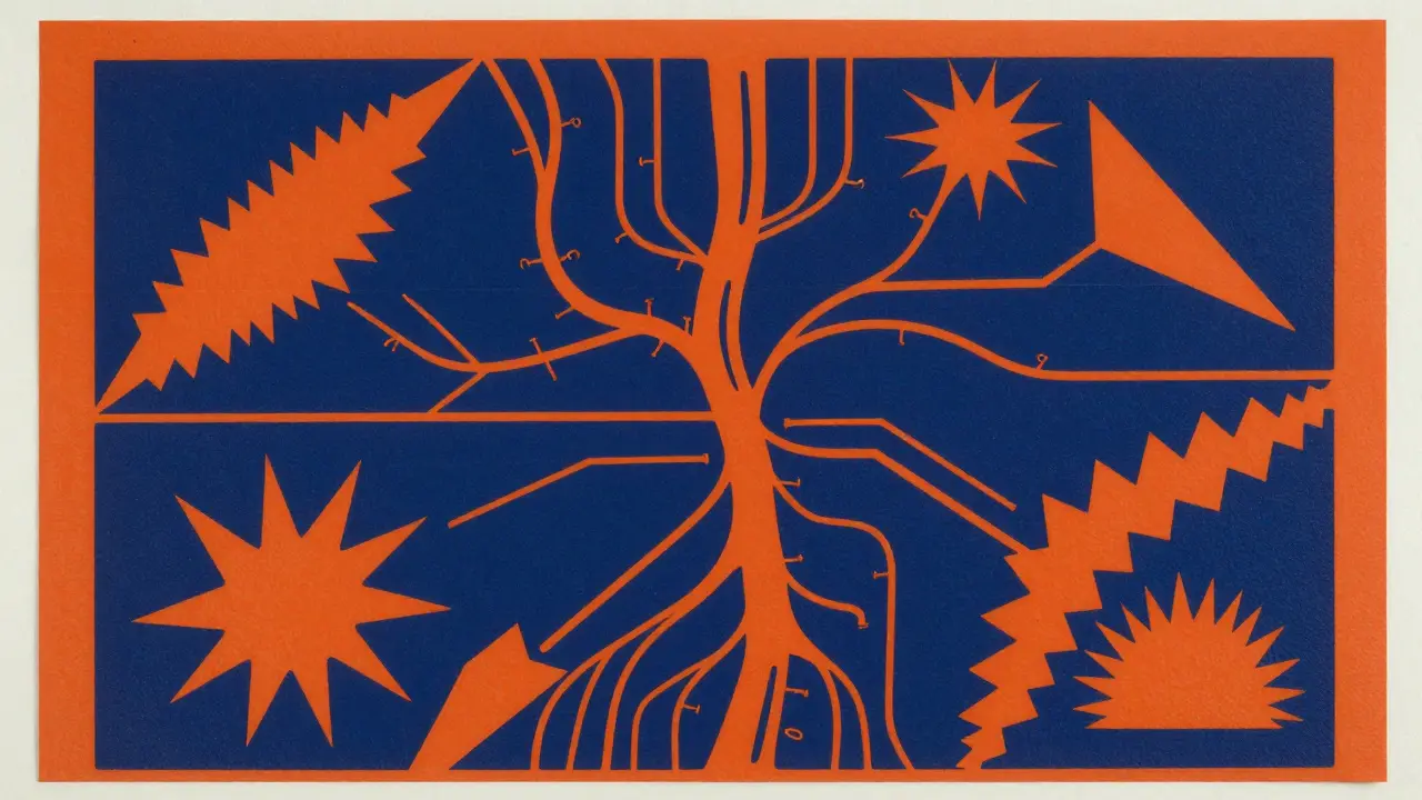 Abstract representation of the nervous system being modulated by acupuncture needles.